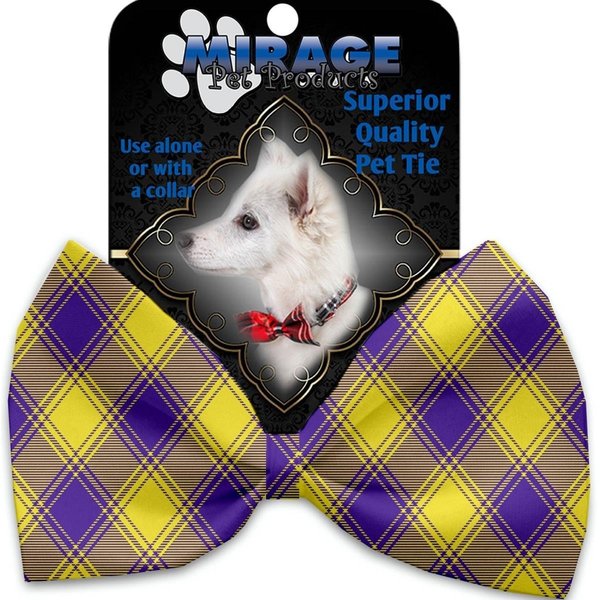 Mirage Pet Products Purple & Yellow Plaid Pet Bow Tie Collar Accessory with Cloth Hook & Eye 1354-VBT